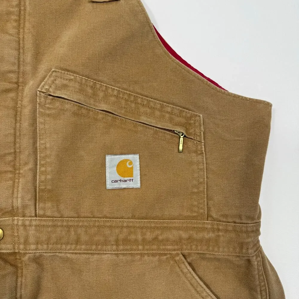 Vintage Carhartt Duck Canvas Insulated Bib Overalls Brown USA Made Quilted Lined - Picture 2 of 8